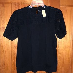 Eyelet sleeve and yoke tee Loft M black